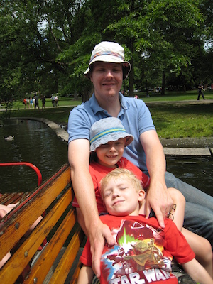 Ben, Tim and Cole on the Swan Boats (06-22-2010 11:45)