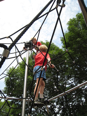 Tim and Cole climbing near the Galleria (06-22-2010 12:25)
