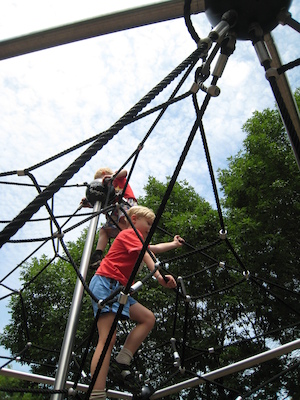 Tim and Cole climbing near the Galleria (06-22-2010 12:25)