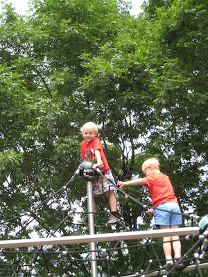Tim and Cole climbing near the Galleria (06-22-2010 12:25)