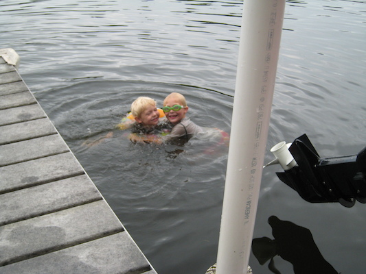 Cole and Tim swimming in the lake (07-14-2010 17:52)