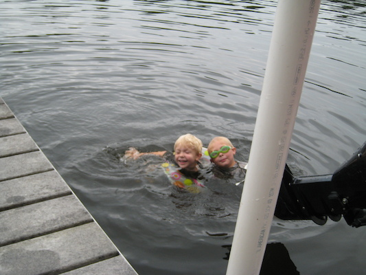Cole and Tim swimming in the lake (07-14-2010 17:53)