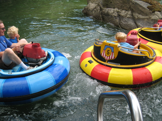 Tim, Ben and Cole in the bumper boats (07-15-2010 11:29)