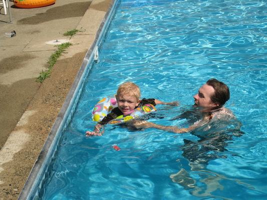 Cole and Ben swimming at the Cordes' pool party (07-17-2010 14:34)