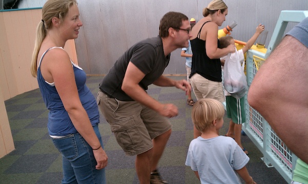 Annika, Harrison and Solomon with the pneumatic cannon (08-21-2010 12:08)