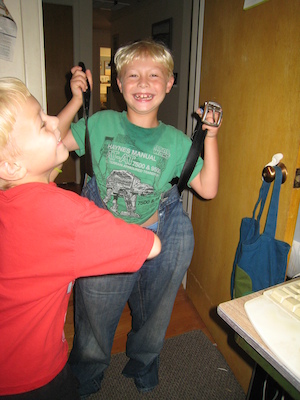 Tim wearing Ben's pants with Cole (08-29-2010 14:08)