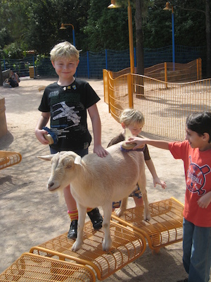 Tim and Cole petting a goat (02-24-2011 11:17)