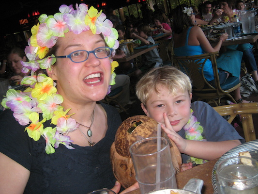 Xine and Tim at the luau with Monkey Joe (02-26-2011 17:53)