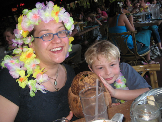 Xine and Tim at the luau with Monkey Joe (02-26-2011 17:53)