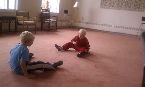 Tim and Cole rolling a ball (09-26-2010 09:02)