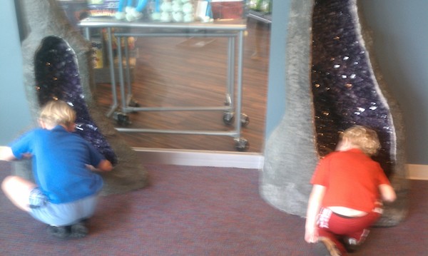 Tim and Cole inspect giant geodes (02-25-2011 10:57)