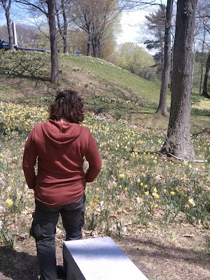 IMG_20110508_130219 - Xine looking at daffodils (05-08-2011 13:02)