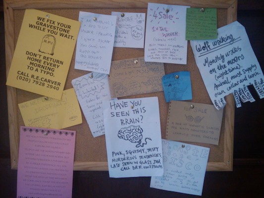 Bulletin board at the Monster Supply Store (07-24-2011 11:27)