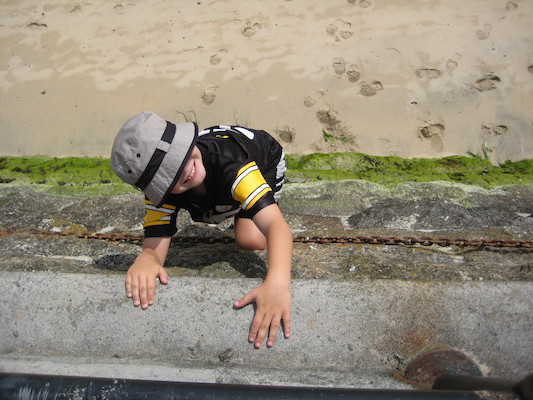 Tim climbing the quay at St. Ives (07-11-2011 10:24)