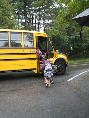 First day of school, boarding the bus (09-06-2011 08:56)
