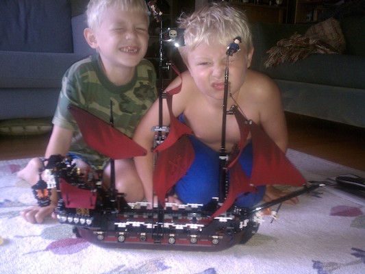 Cole and Tim building the Lego Queen Anne's Revenge (08-13-2011 08:20)