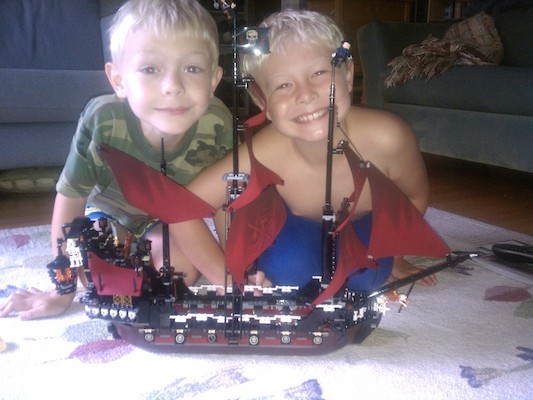 Cole and Tim building the Lego Queen Anne's Revenge (08-13-2011 08:21)