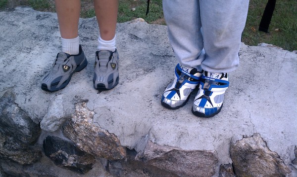 Tim and Cole with Star Wars Shoes (09-10-2010 08:37)