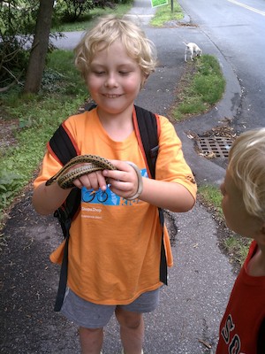 Tim with a snake, Cole and Emily (06-17-2011 15:39)