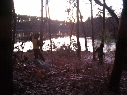 Cole and Tim at Fawn Lake at winter solstice (12-22-2011 06:57)