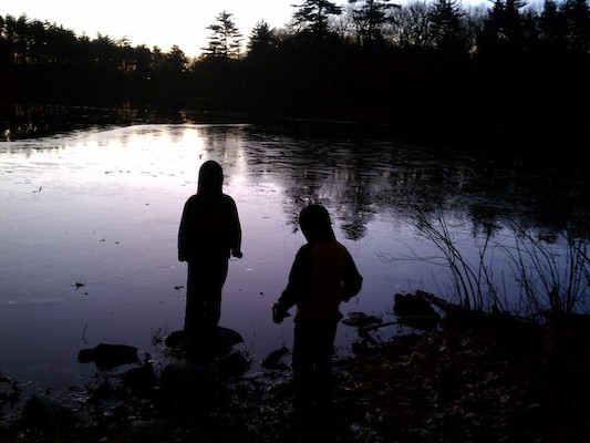 Cole and Tim at Fawn Lake at winter solstice (12-22-2011 06:58)