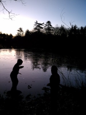 Cole and Tim at Fawn Lake at winter solstice (12-22-2011 06:58)