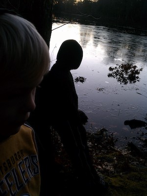 Cole and Tim at Fawn Lake at winter solstice (12-22-2011 07:12)