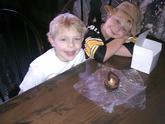 Cole and Tim with a chocolate cauldron (02-23-2012 08:51)