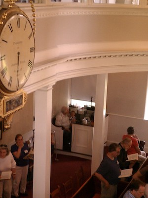 Olivia showing Rich how to run the sound at First Parish (05-27-2012 10:10)