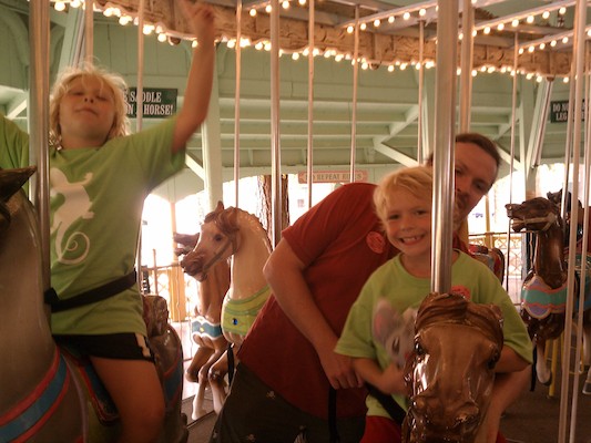 Tim, Ben and Cole on the Canobie Carousel (07-15-2012 16:37)