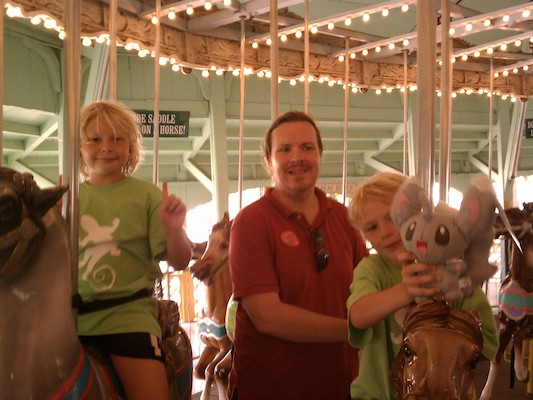 Tim, Ben and Cole on the Canobie Carousel (07-15-2012 16:37)