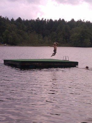 Cole and Tim jumping off the dock (08-12-2012 13:41)
