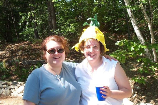 Xine &amp; Liz in pineapple hat