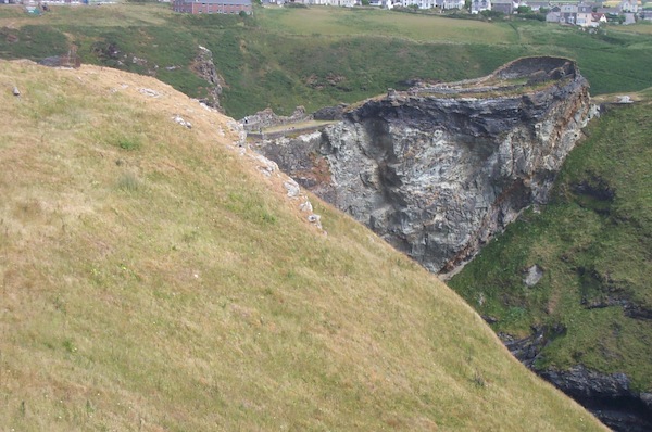 Tintagel island view back to mainland keep