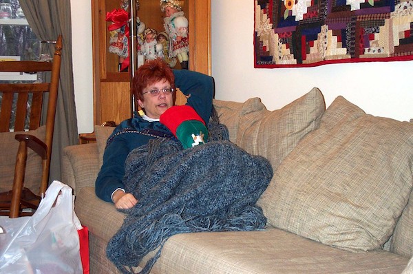 Karen with Emily's stocking