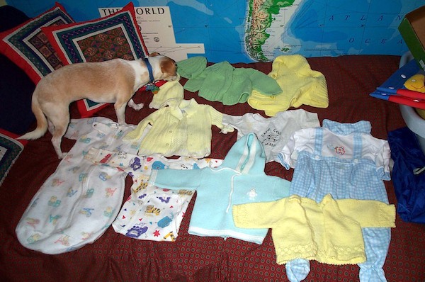 Emily and baby clothes
