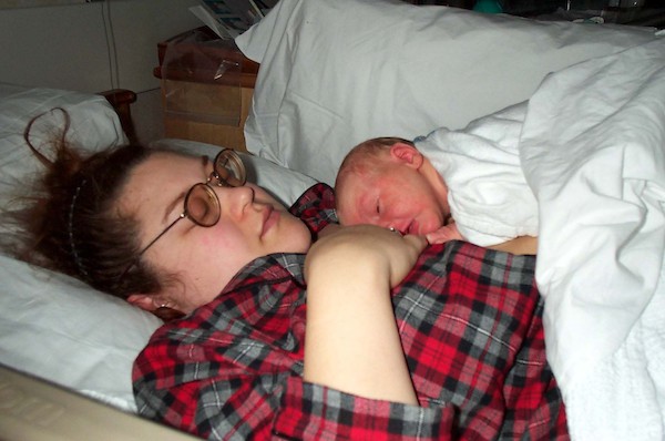 Tim sleeping with mum (3-1-03)