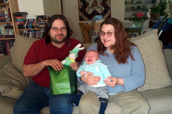 Juj, Mr. Rabbit, Tim and Xine on Easter (4-20-2003 3:14PM)