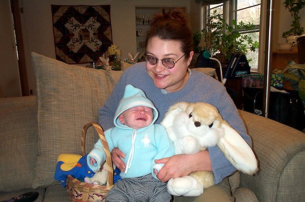 Easter basket, Tim, Xine and bunny (4-20-2003 5:23PM)