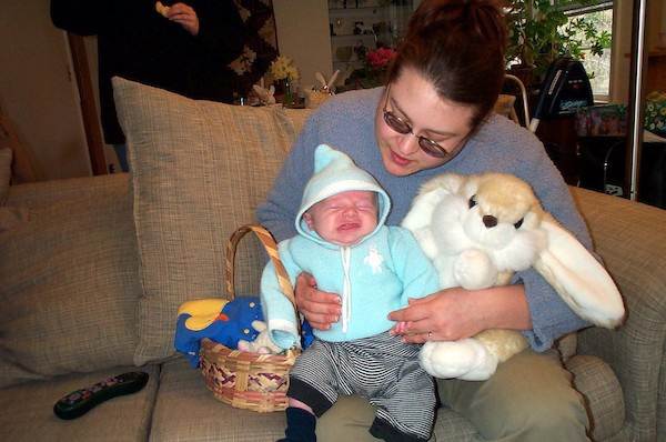 Easter basket, Tim, Xine and bunny (4-20-2003 5:24PM)