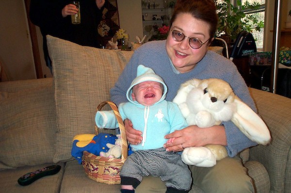 Easter basket, Tim, Xine and bunny (4-20-2003 5:24PM)