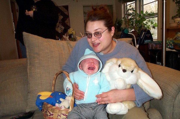 Easter basket, Tim, Xine and bunny (4-20-2003 5:24PM)