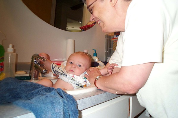 Grandma bathing Tim (7-17-2003 11:39AM)