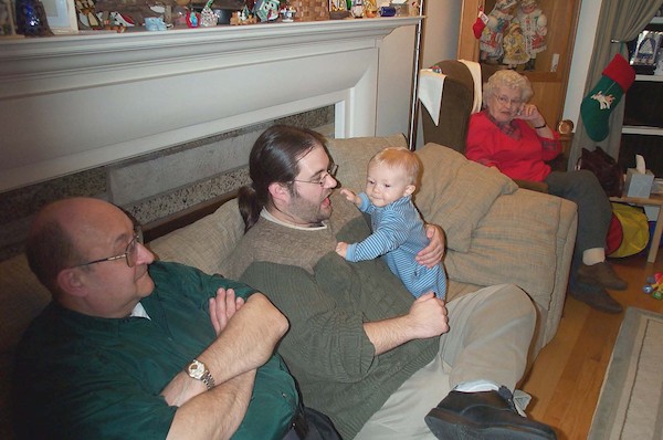 Tony, Juj, Tim, and Great-Grandma (12-25-2003 18:46)