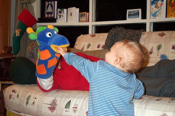 Karen, puppet and Tim (12-25-2003 19:15)