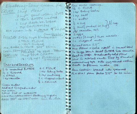 Blueberry sour-cream pie; Snickerdoodles; Tollhouse cookies