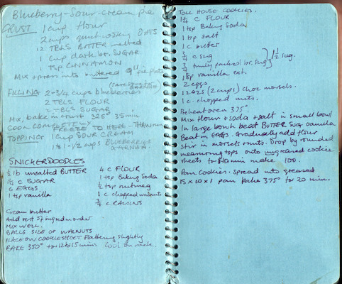 Blueberry sour-cream pie; Snickerdoodles; Tollhouse cookies