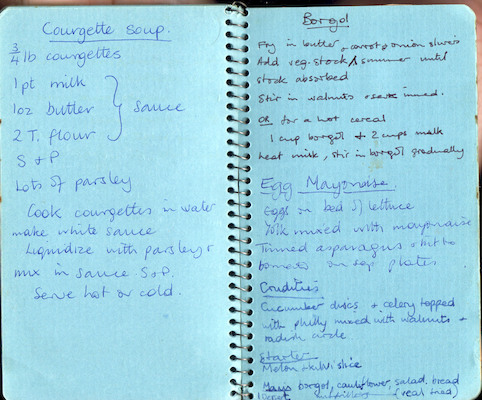 Courgette soup; Borgol; Egg mayonaise; Crudites