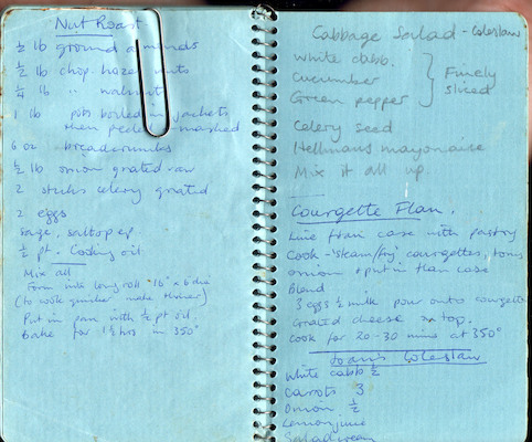Nut Roast; Cabbage salad-coleslaw; Courgette Flan; Joan's Coleslaw