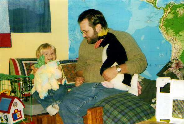 Tim and Juj with stuffed toys (03-26-2005)